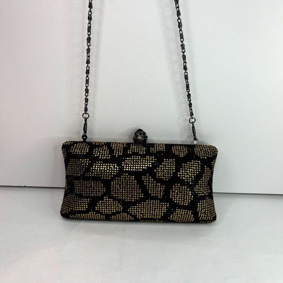 Kate Landry Jeweled Encrusted Animal Print Clutch Purse Chain Womens Designer - Picture 6 of 10